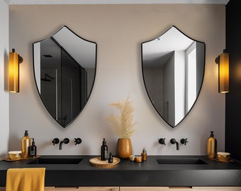Aegis Mirror - Mythological Inspired Wall Decor, Crest Wall Mirror, Heraldic Shield Mirror, Statement Mirror, True Home Sanctuary Artistry