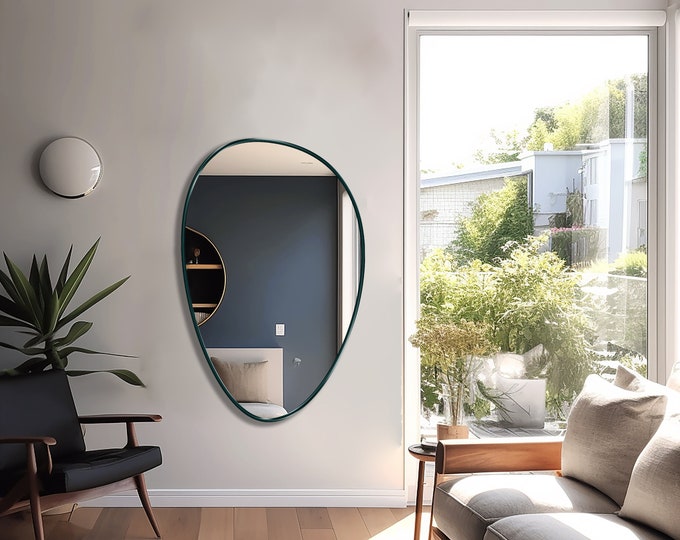 Egg Shaped Mirror, Ovoid Mirror, Asymmetrical Mirror, Oblong Mirror, Pond Shaped Wall Mirror - Unique Home Decor for Funky Modern Twist