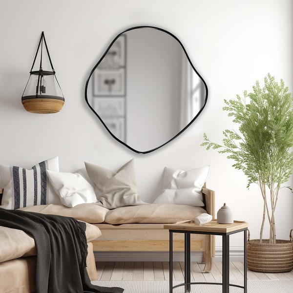 Organic Shaped Mirror, Fluid Mirror, Contemporary Wall Mirror, Freeform Mirror, Modern Vanity Decor, Elegant Rounded Edges Irregular Mirror