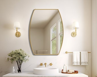 Graceful Wall Mirror | Elegant Rectangular Vanity Mirror | Sleek Modern Wall Decor | Minimalist Aesthetic Mirror for Bathrooms or Entryways