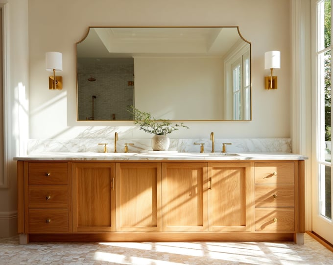 Arcline Mirror by Asmiro – Horizontal Wall Mirror with Contoured Top Corners, Wide Mirror, Ideal for Double Vanities, Entryways and Bedrooms