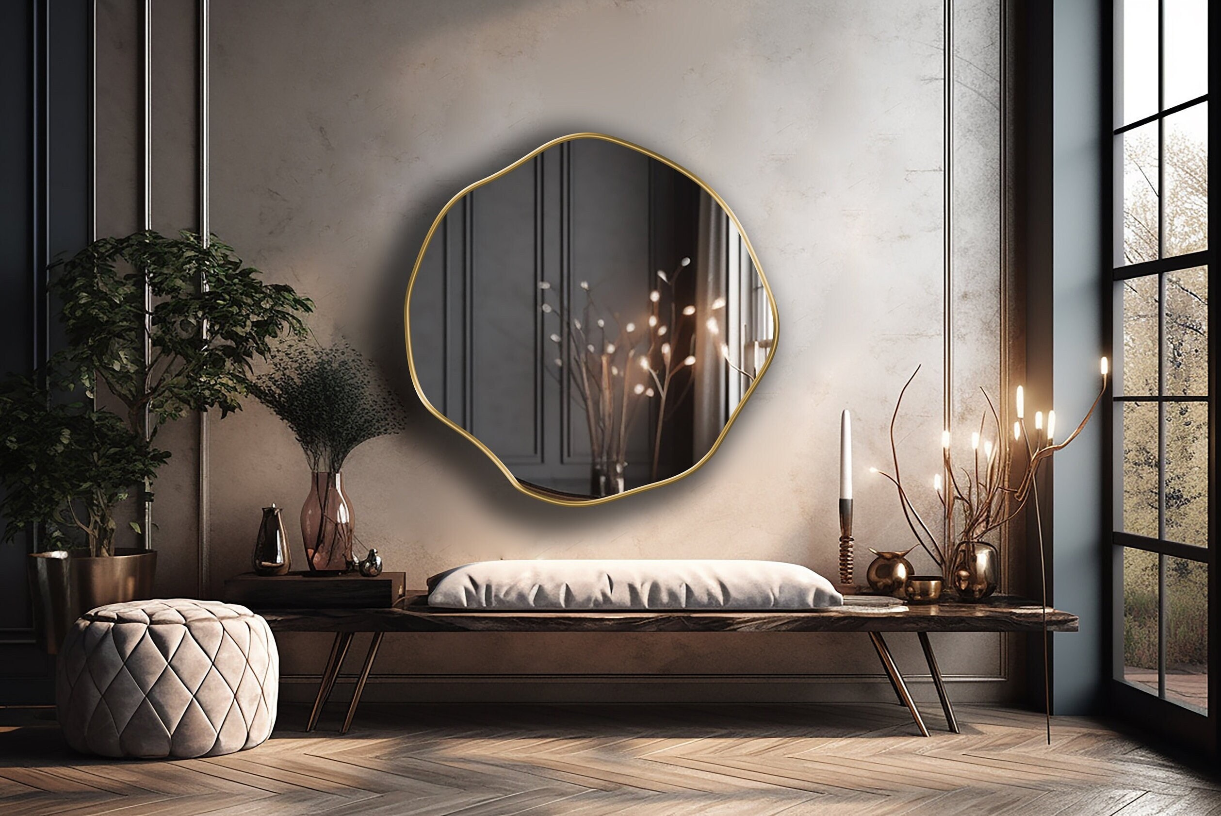 Beautiful Aluminium Coated Mirror Design, wall Decoration