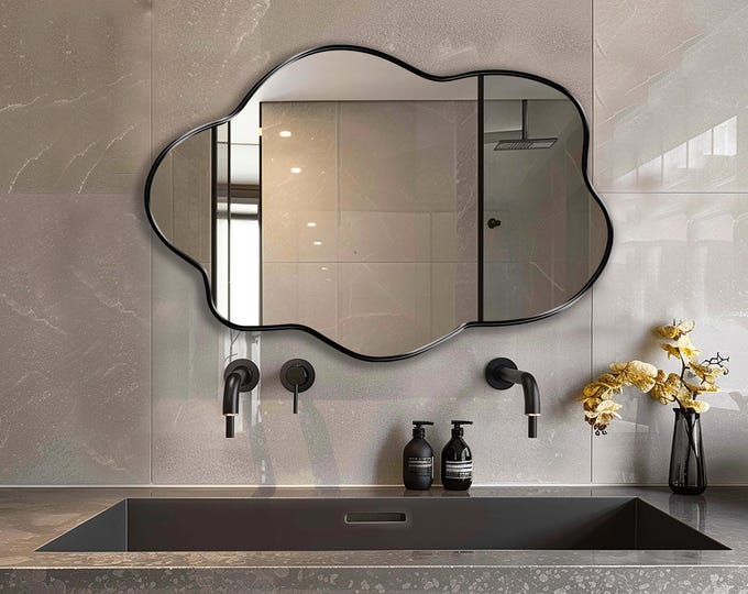 Irregular Mirror | Cloud Mirror | Asymmetrical Mirror | Funky Mirror | Unique Wavy Design | Decorative Wall Mirror for Bathroom or Entryway
