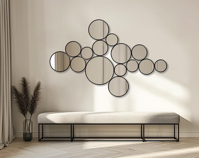 Bubble Mirror by Asmiro – Modern Clustered Circle Wall Mirror, Multi Circle Mirror Design, Statement Piece for Living Rooms or Entryways
