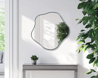 Fiora Asymmetrical Mirror – Modern Wall Mirror for Bathroom, Living Room & Entryway – Unique Design Decorative Abstract Irregular Mirror