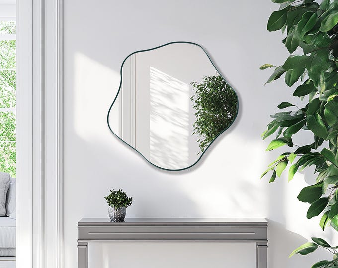 Fiora Asymmetrical Mirror – Modern Wall Mirror for Bathroom, Living Room & Entryway – Unique Design Decorative Abstract Irregular Mirror