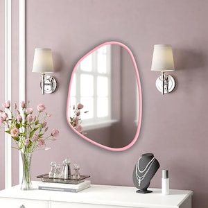 Pink Asymmetrical Mirror - Irregular Mirror, Coquette Room Mirror, Preppy Room Mirror, Indie Room Mirror - Funky Mirror for Chic Room Decor