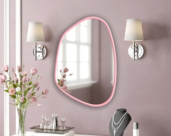 Pink Asymmetrical Mirror - Irregular Mirror, Coquette Room Mirror, Preppy Room Mirror, Indie Room Mirror - Funky Mirror for Chic Room Decor