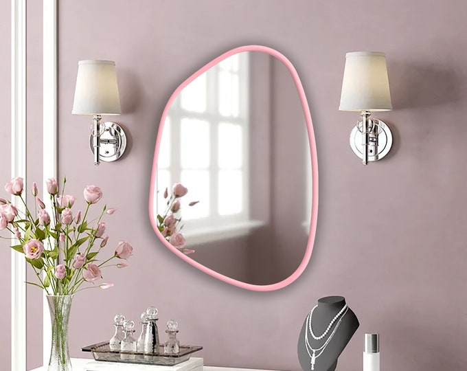 Pink Asymmetrical Mirror - Irregular Mirror, Coquette Room Mirror, Preppy Room Mirror, Indie Room Mirror - Funky Mirror for Chic Room Decor