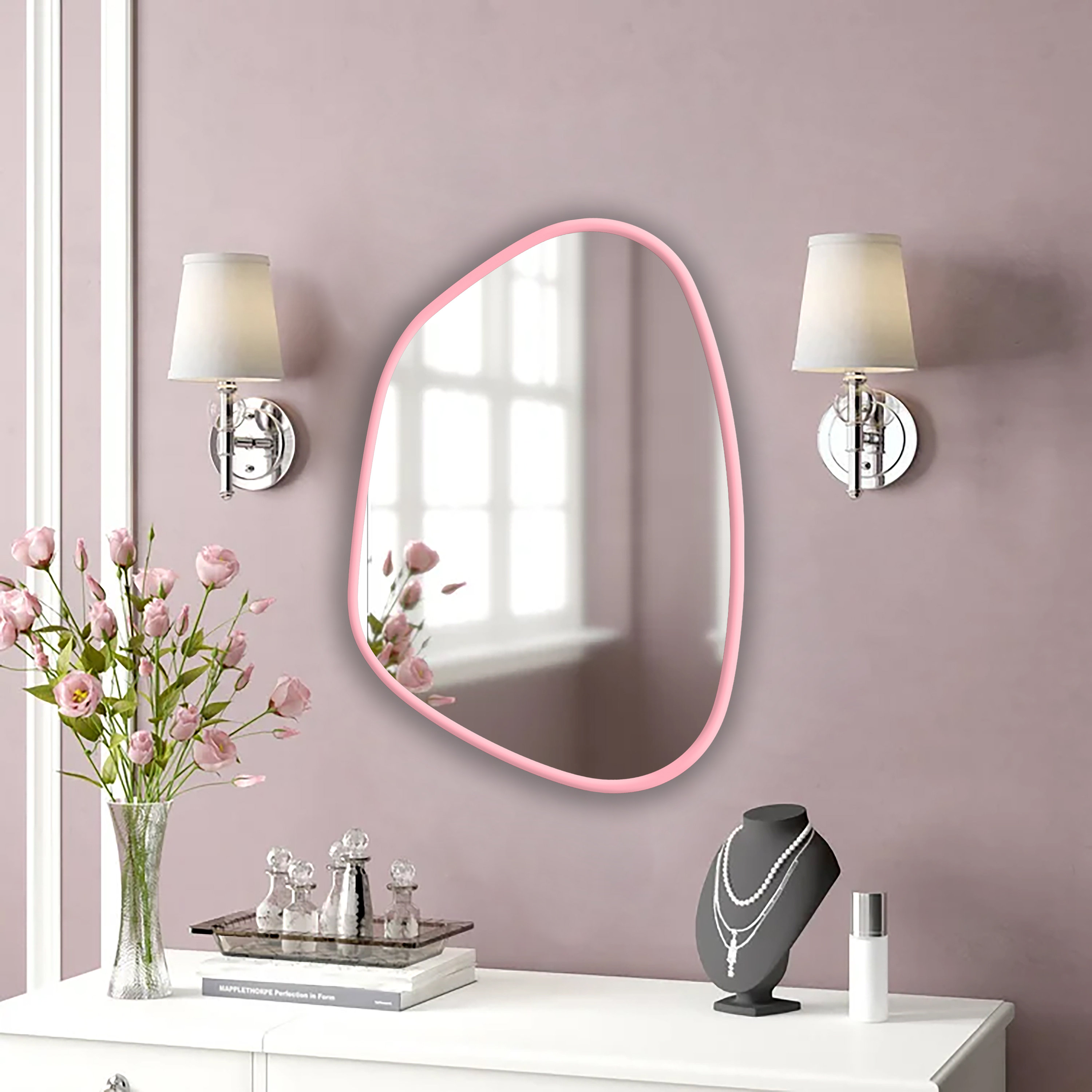 Pink wall mirror deals