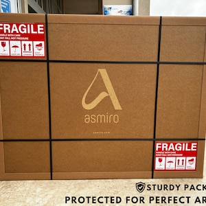 Asmiro mirror box made with honeycomb panel is standing outside of a UPS branch, ready to be shipped.