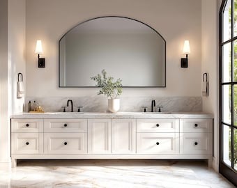 Meridian Mirror by Asmiro - Horizontal Arch Wall Mirror, Large Double Vanity Mirror, Rounded Top Bathroom Mirror, Modern Master Bath Decor