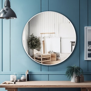 Round Mirror, Minimalist Mirror, Circle Mirror, Round Wall Mirror, Shiplap Mirror, Circular Mirror Shine Bright with Asmiro Round Mirror White