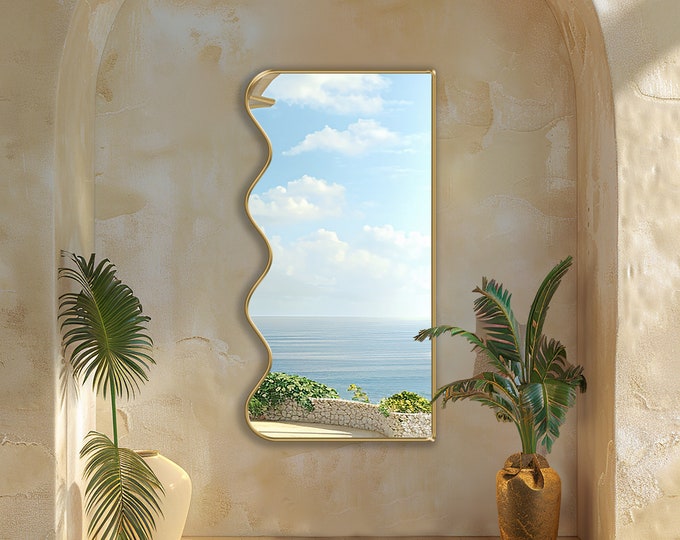 Squiggle Mirror | Funky Wall Mirror | Full-Length Mirror | Stylish Curved Design | Unique Full-Size Wiggle Mirror for Any Room by Asmiro