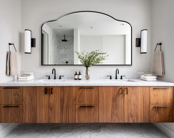 Sydney Bridge Mirror by Asmiro – Wide Wall Mirror for Double Vanity, Mantel or Master Bathroom Decor – Horizontal Design, Customizable Size