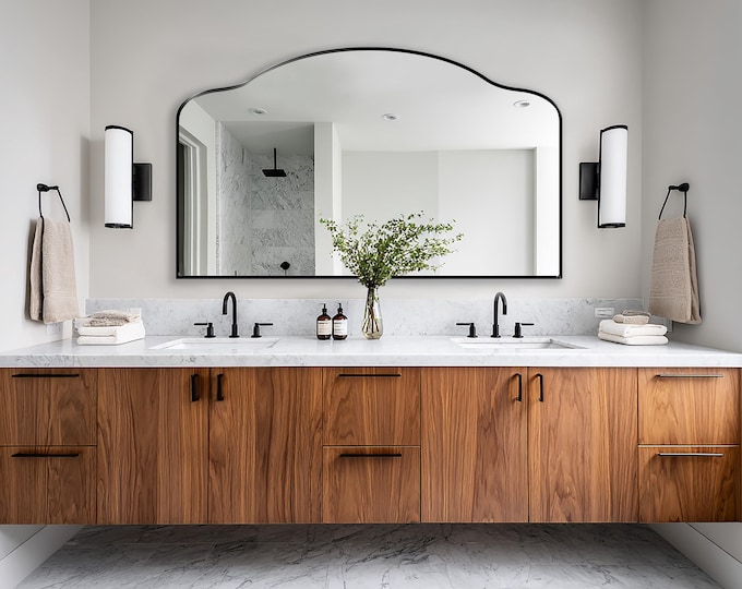 Sydney Bridge Mirror by Asmiro – Wide Wall Mirror for Double Vanity, Mantel or Master Bathroom Decor – Horizontal Design, Customizable Size