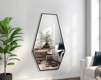 Elongated Hexagon Mirror, Contemporary Mirror, Full Length Mirror, Geometrical Mirror for Modern Home Decor, Aesthetic Wall Mirror by Asmiro