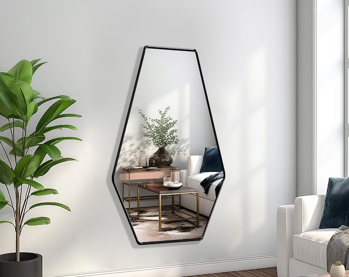 Elongated Hexagon Mirror, Contemporary Mirror, Full Length Mirror, Geometrical Mirror for Modern Home Decor, Aesthetic Wall Mirror by Asmiro