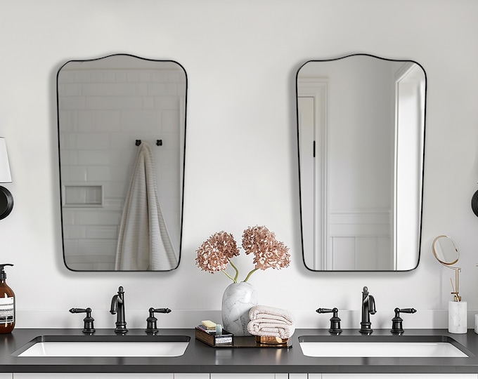 Arco Mirror by Asmiro – Arched Wall Mirror, Elegant Curved Top Bathroom Mirror, Gold or Black Frame Aesthetic Mirror, Powder Room Mirror