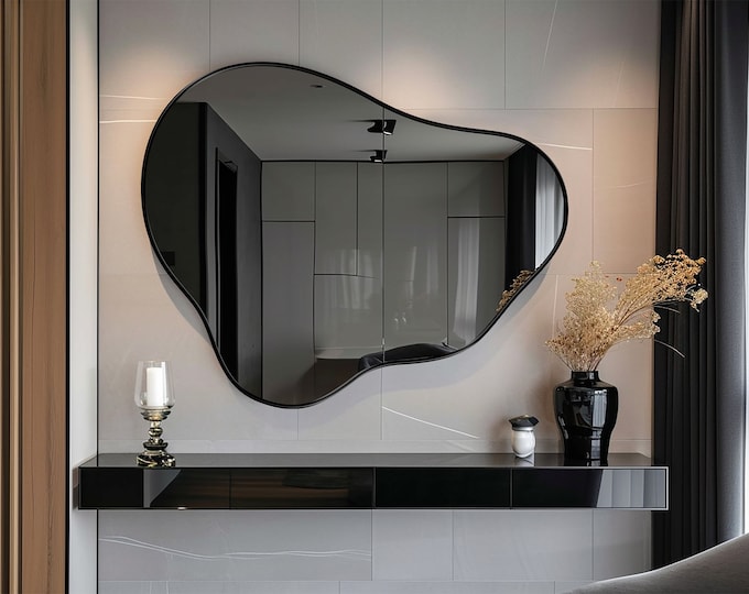 Asymmetrical Mirror | Organic Pebble Mirror | Irregular Mirror | Serene Spa-Inspired Vanity Wall Mirror | Modern and Fluid Living Room Decor