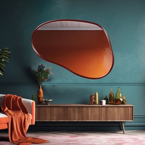 Pond Mirror, Asymmetrical Mirror, Irregular Mirror, Wavy Mirror, Modern Mirror, Abstract Mirror Unique & Timeless Design for Any Decor Red