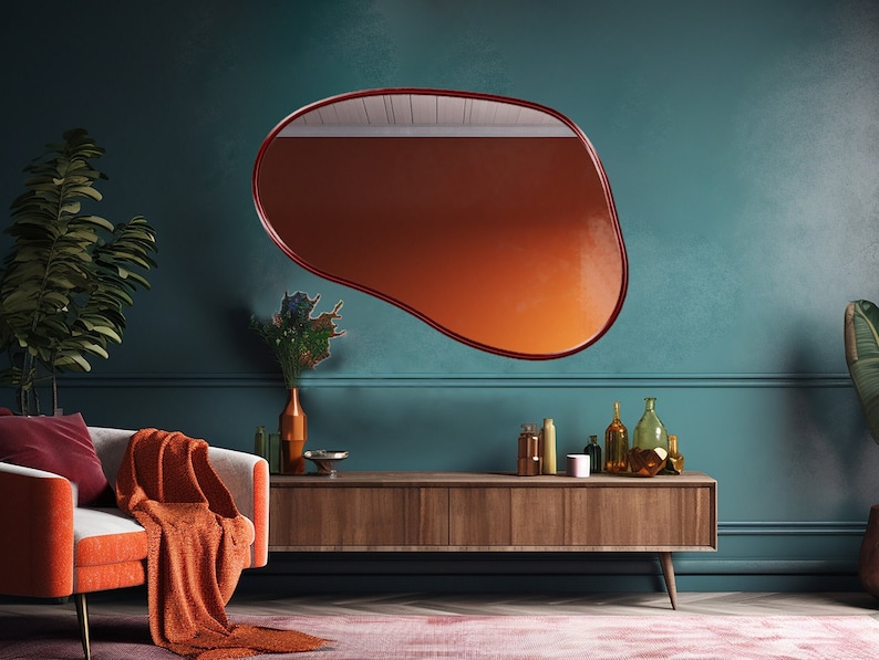 Pond Mirror, Asymmetrical Mirror, Irregular Mirror, Wavy Mirror, Modern Mirror, Abstract Mirror Unique & Timeless Design for Any Decor Red