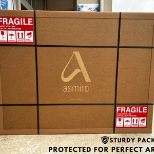 Asmiro mirror box made with honeycomb panel is standing outside of a UPS branch, ready to be shipped.