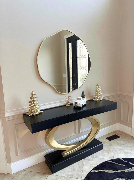 Circular Asymmetrical Mirror | Elegant Scalloped Mirror | Dropzone Mirror | Entryway Mirror over Console | Bathroom Vanity Mirror by Asmiro