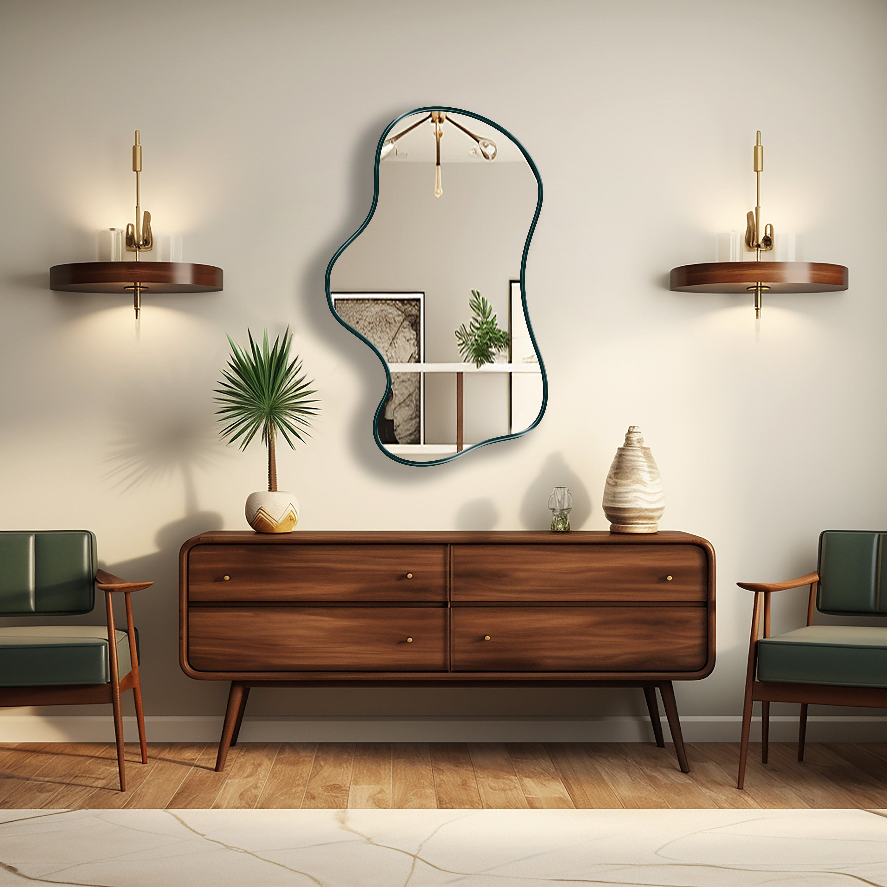 Asymmetrical Mirror, Wavy Mirror, Irregular Shaped Mirror Wall Decor