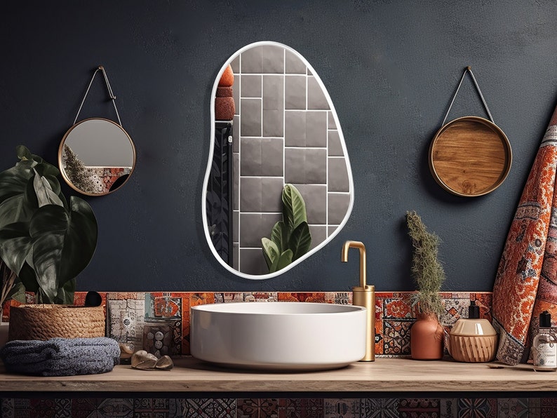 Pond Mirror, Asymmetrical Mirror, Irregular Mirror, Wavy Mirror, Modern Mirror, Abstract Mirror Unique & Timeless Design for Any Decor White