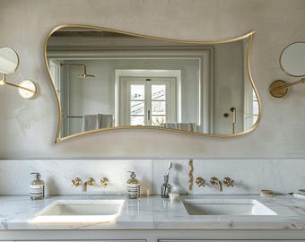 Asymmetrical Mirror | Flowing Mirror by Asmiro | Aesthetic Wide Wall Mirror | Modern Mirror for Bathroom or Living Room | Unique Wavy Design