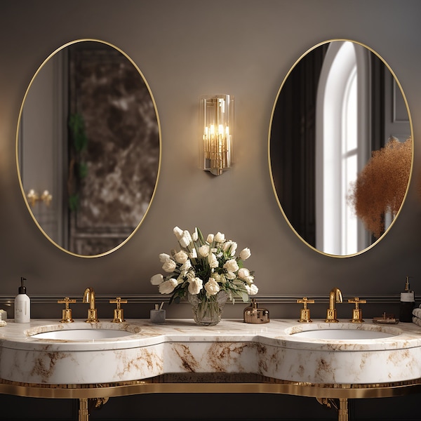 Oval Mirror, Ellipse Shaped Wall Mirror, Classic Elegant Decor, Vanity Mirror, Timeless Bathroom Feature, Minimalist Wall-Mounted Mirror