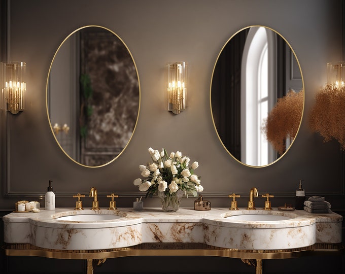 Oval Mirror, Ellipse Shaped Wall Mirror, Classic Elegant Decor, Vanity Mirror, Timeless Bathroom Feature, Minimalist Wall-Mounted Mirror