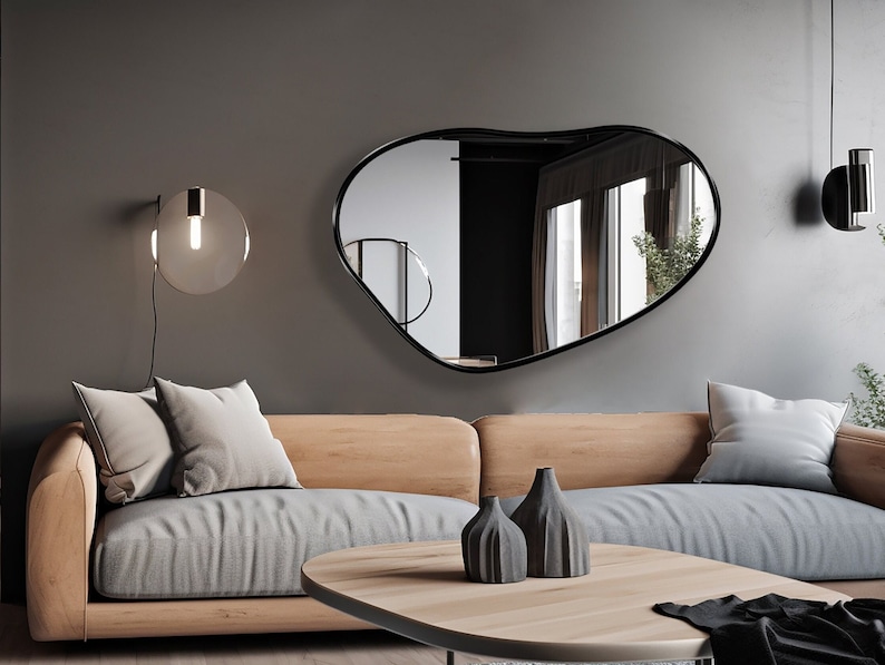 Pond Mirror, Asymmetrical Mirror, Irregular Mirror, Wavy Mirror, Modern Mirror, Abstract Mirror Unique & Timeless Design for Any Decor Black