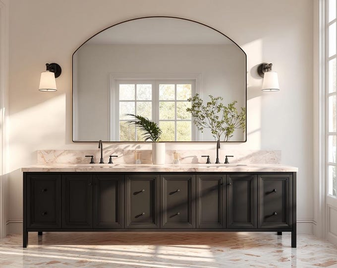 Meridian Mirror by Asmiro - Horizontal Arch Wall Mirror, Large Double Vanity Mirror, Rounded Top Bathroom Mirror, Modern Master Bath Decor