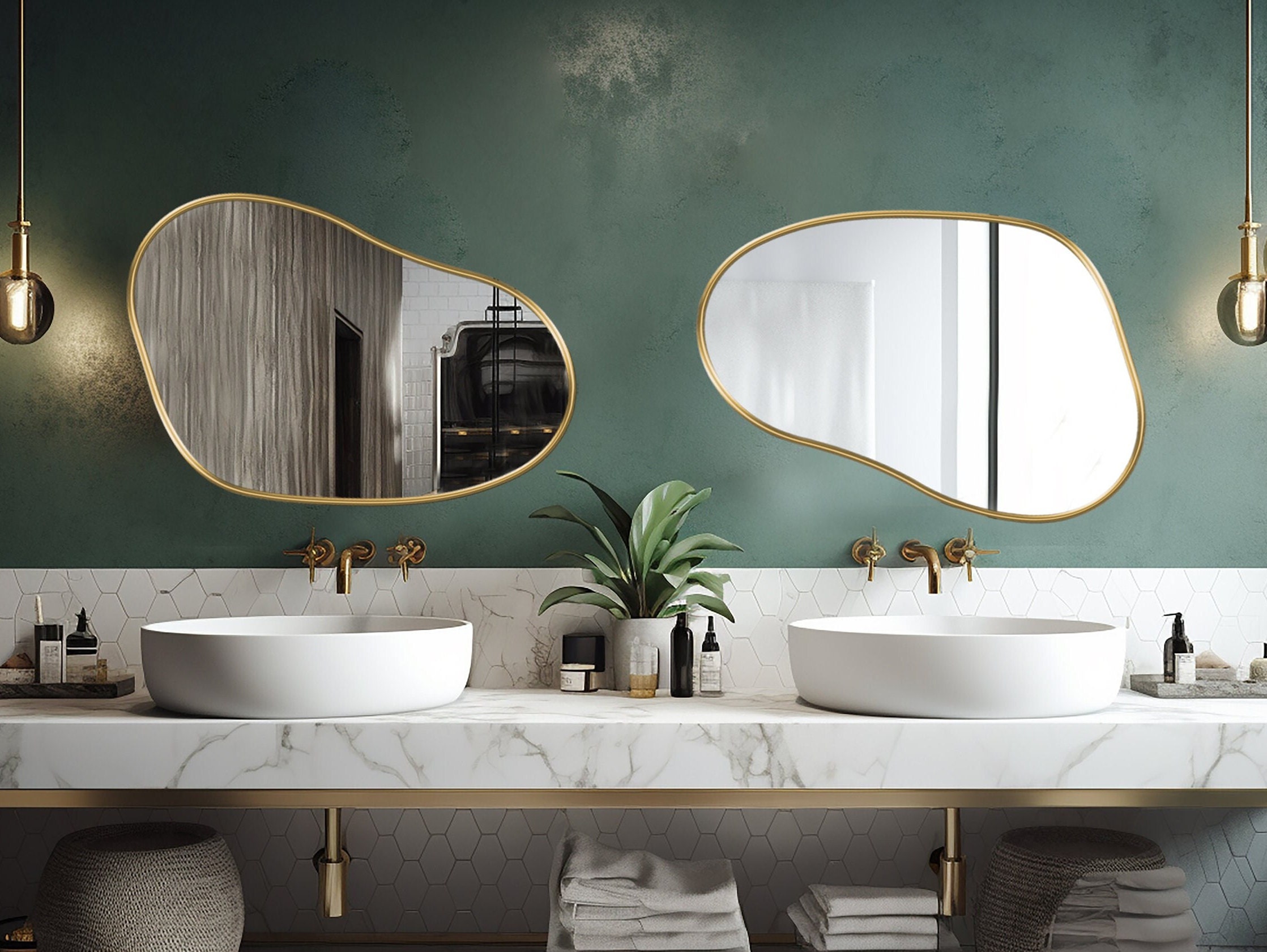 Irregular Bean Wall Mirror Home Decor Asymmetrical Unique Mirror Bathroom  Mirror