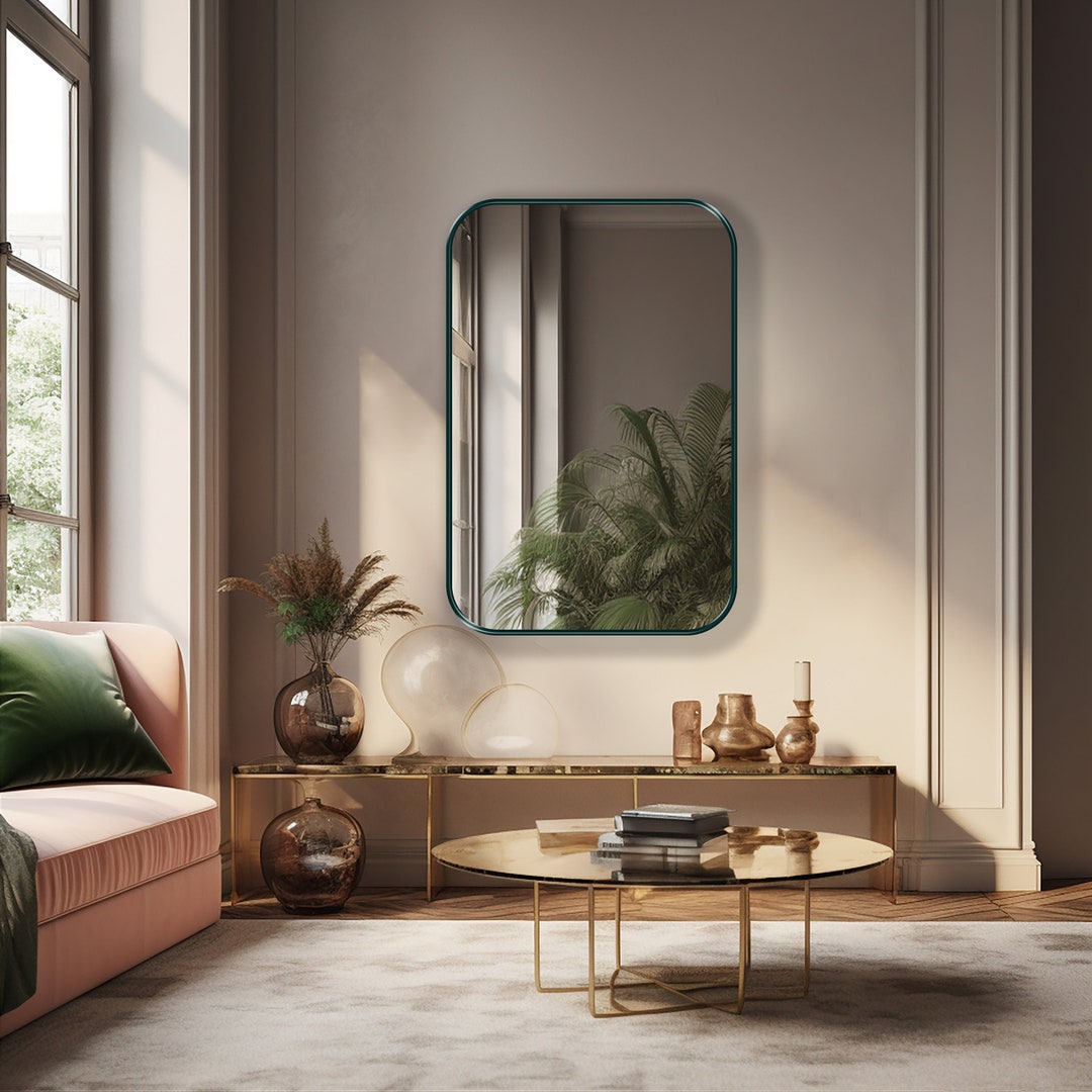 Rectangle Mirror With Rounded Corners, Japandi Mirror, Horizontal ...