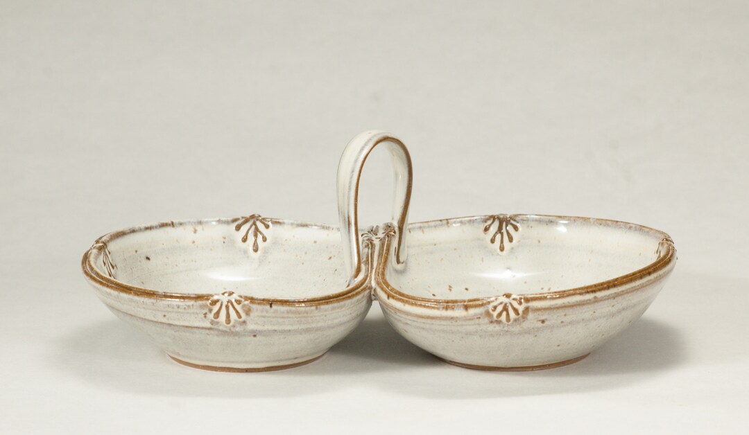 Wheel Thrown Stoneware Double Condiment Bowl, Candy Dish Etsy