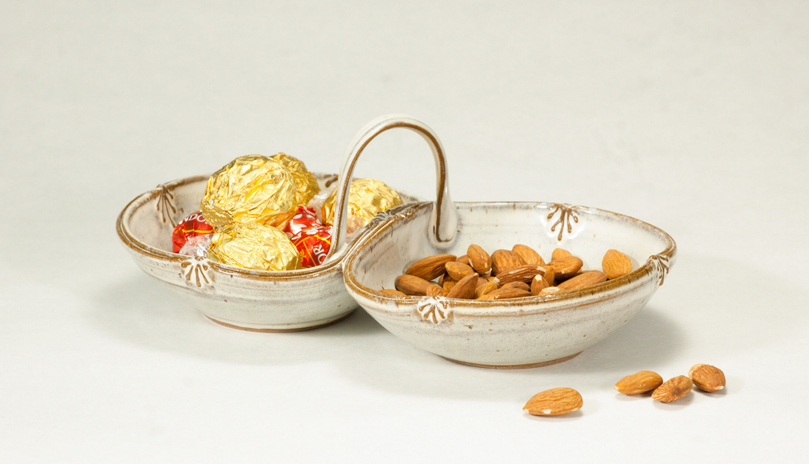 Wheel Thrown Stoneware Double Condiment Bowl, Candy Dish Etsy