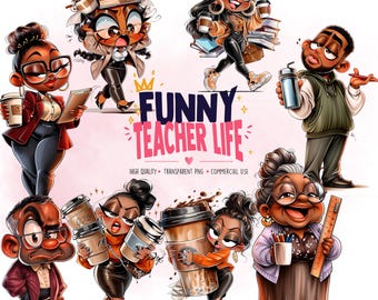 Funny Black Teacher PNG Bundle, Melanin Teacher Life Clipart - Commercial Use