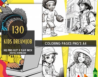 130 Black Kids Dream job Coloring Page, Black kids, Black girl and boy Coloring Book, Kids Career, Personal Use, Transparent background