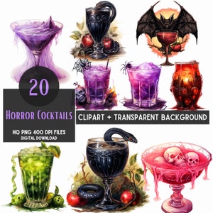 20 Png cocktail horror, cocktail, bevande di Halloween, bevande spaventose, file Png, clipart ad acquerello