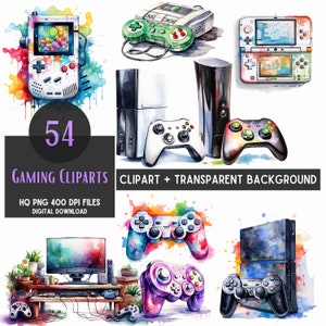 54 Gaming PNG Bundle, Aquarell Clipart, digitaler Download