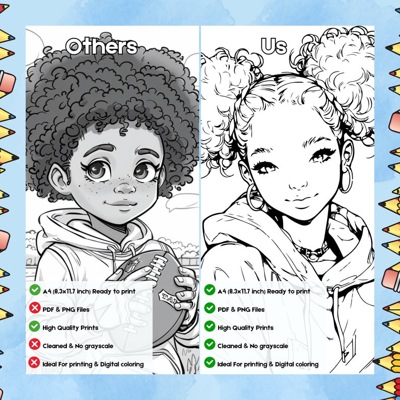 58 Kawaii Black Girls Coloring Pages (PDF & PNG Digital Download) image 2