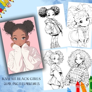 58 Kawaii Black girls Coloring Pages, Coloring Book, Coloring Sheet, Digital Download, PDF & PNG, Printable PDF and Digital