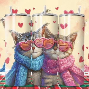 Emballage de gobelet de la Saint-Valentin chat mignon, design de gobelet skinny 20 oz, sublimation, emballage de verre de la Saint-Valentin, fichier Png, téléchargement numérique