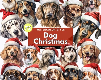 72 Dog Breeds Christmas Watercolor PNG Clipart Bundle