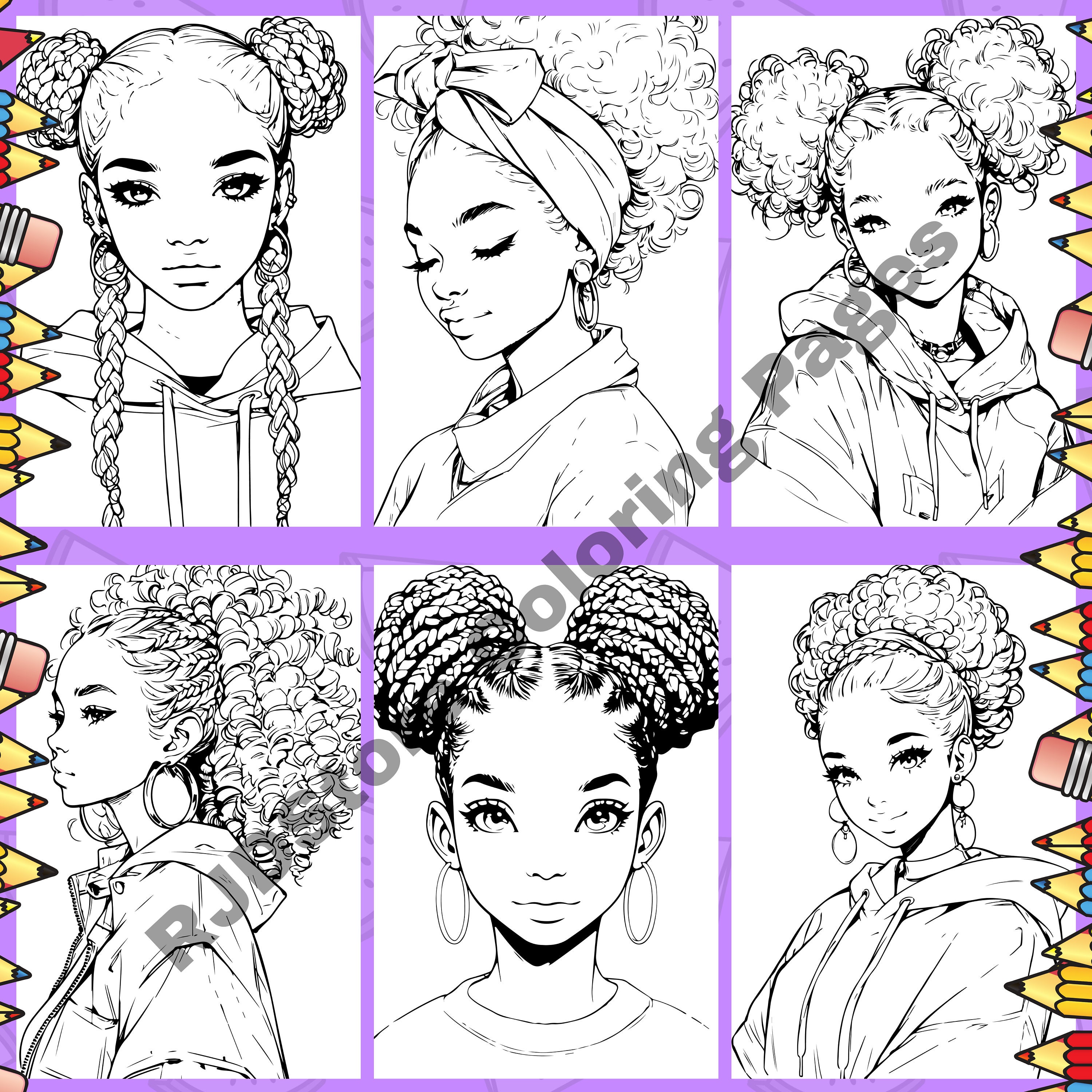 Black Anime Girls Coloring Book, Black Woman, Anime Girls, Coloring Pages for Kids and Adults ...