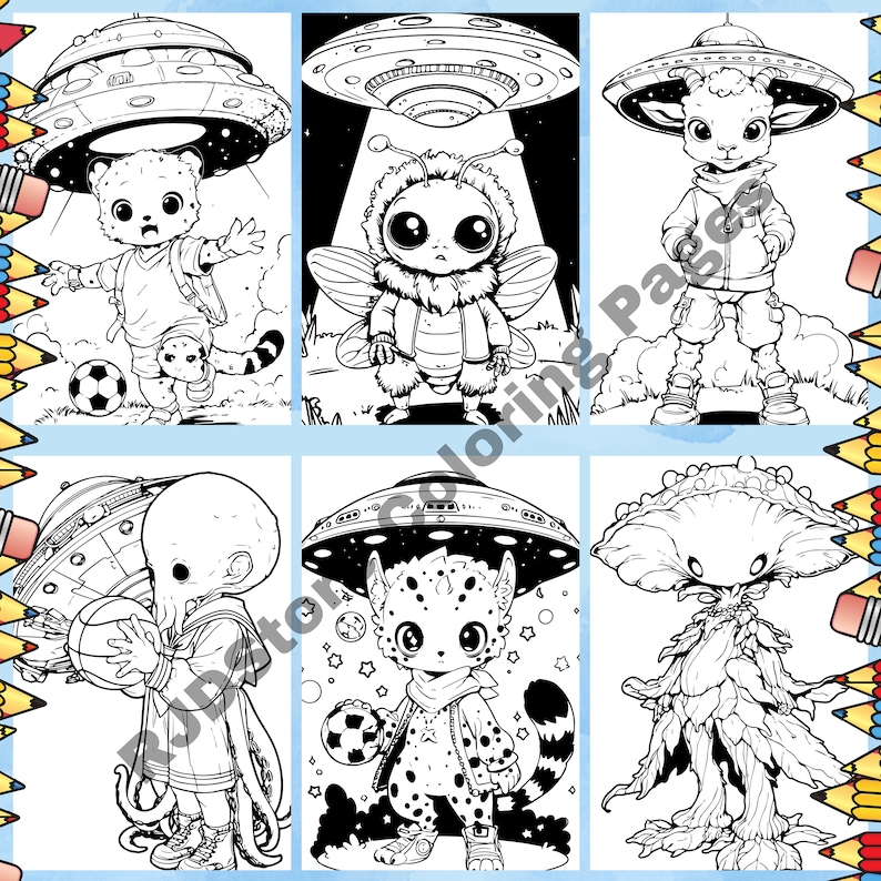Cute Alien Coloring Pages, Fun Coloring Book, PDF & PNG, Digital ...