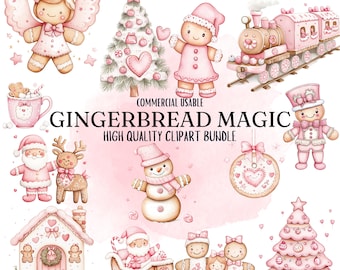 Pink Gingerbread Watercolor Clipart Bundle (Digital Download)